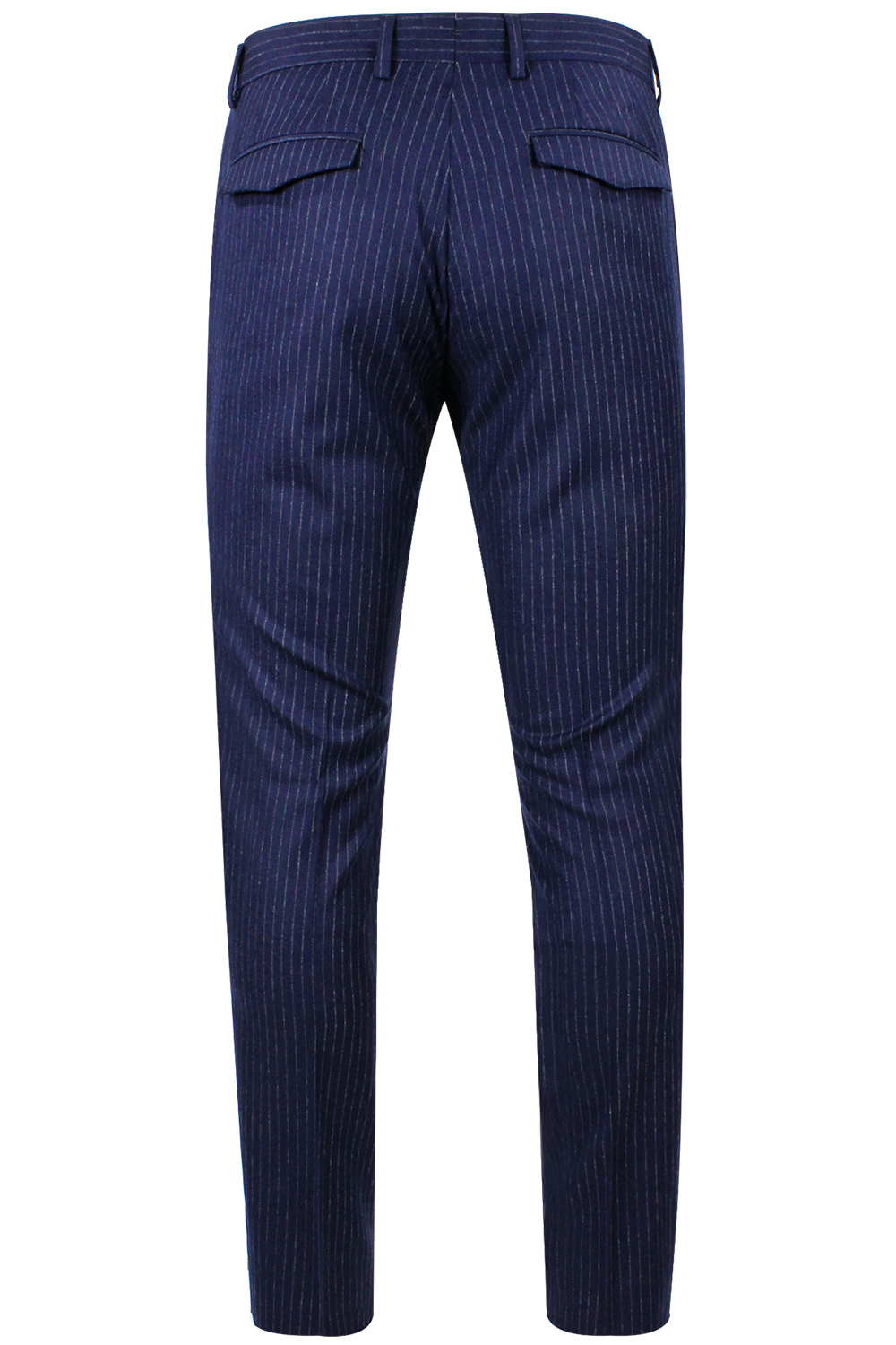 Pantalone con pince in lana blu gessata retro