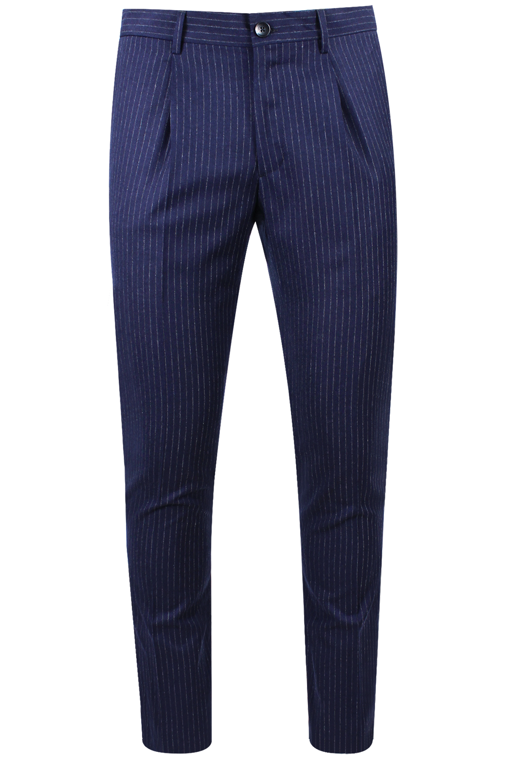 Pantalone con pince in lana blu gessata
