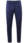 Pantalone con pince in lana blu gessata