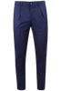 Pantalone con pince in lana blu gessata