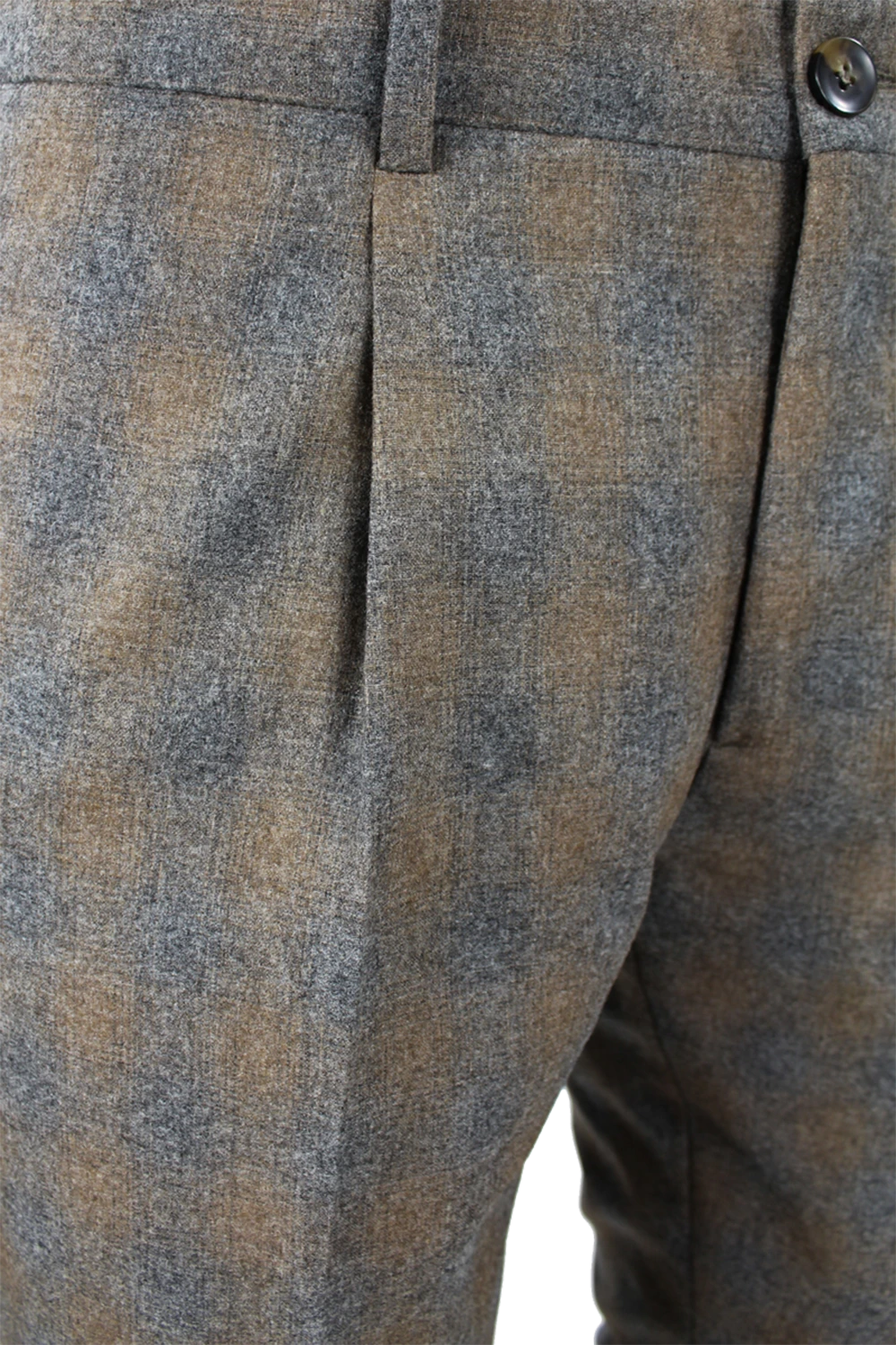 Pantalone con pince in lana a quadri grigio e beige pince