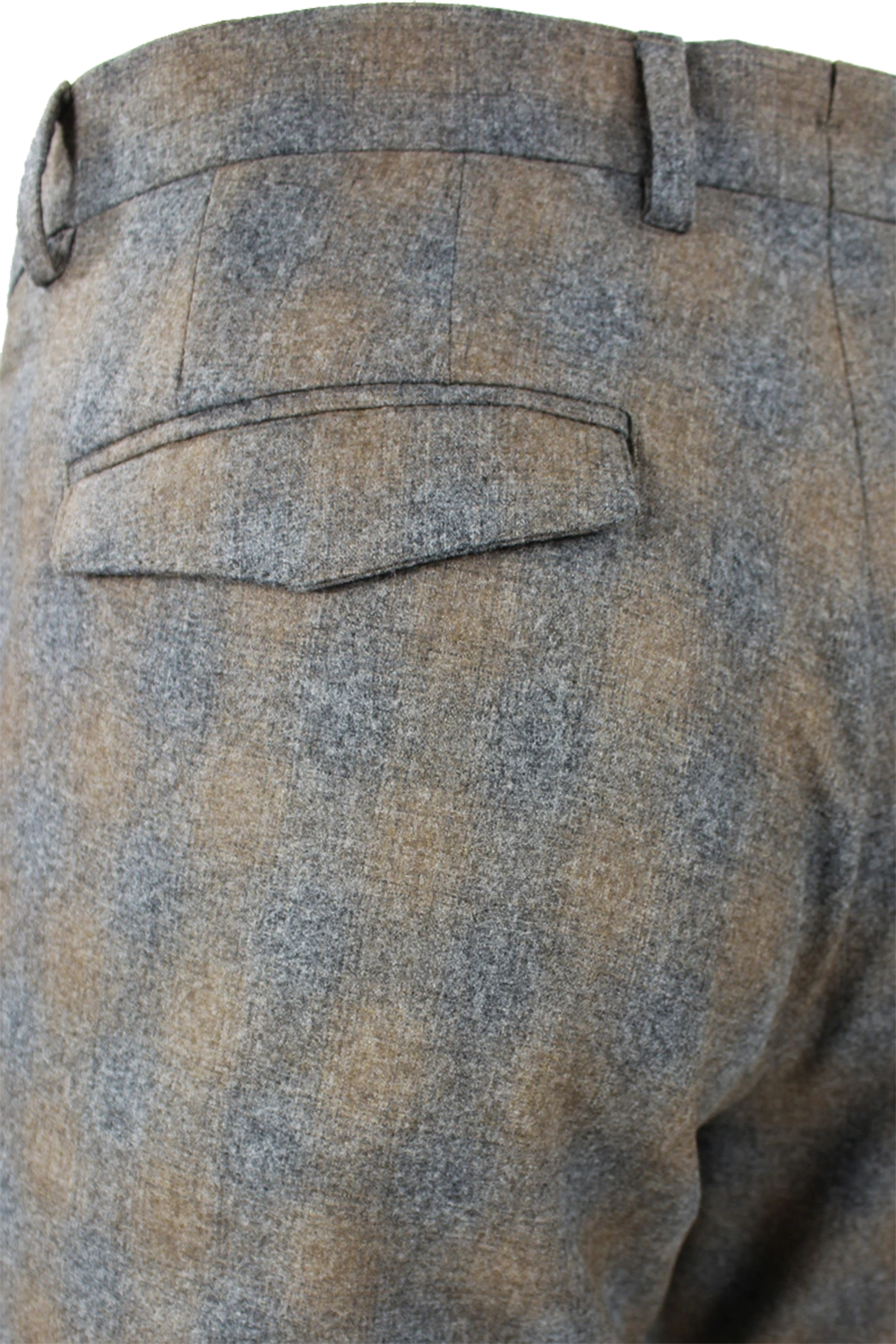 Pantalone con pince in lana a quadri grigio e beige tasca
