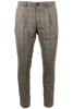 Pantalone con pince in lana a quadri grigio e beige