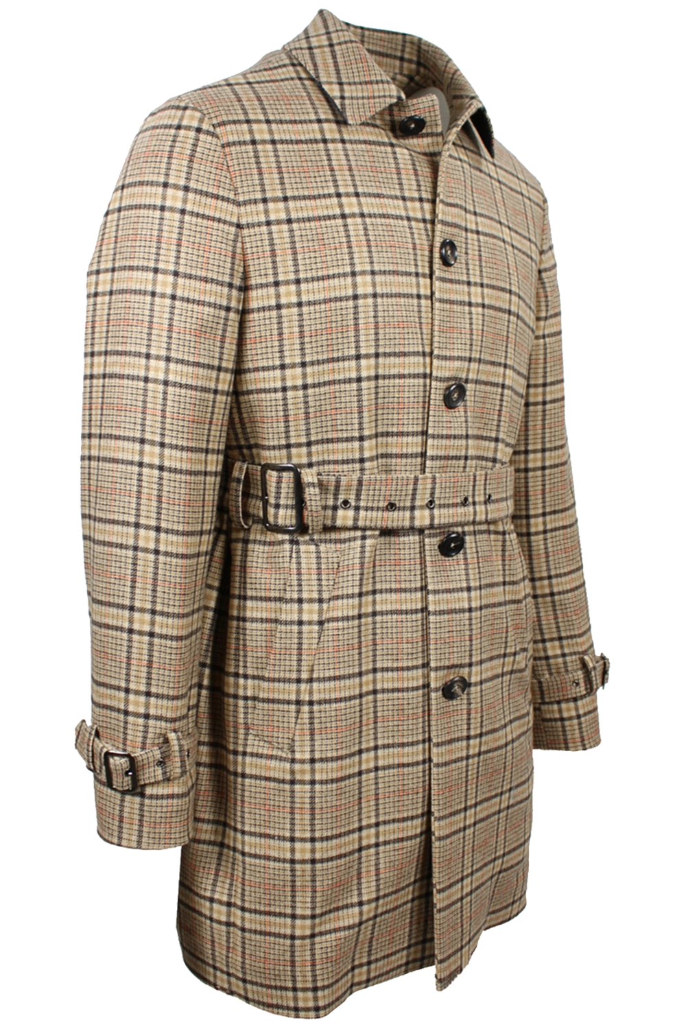 Trench in lana a quadri beige lato