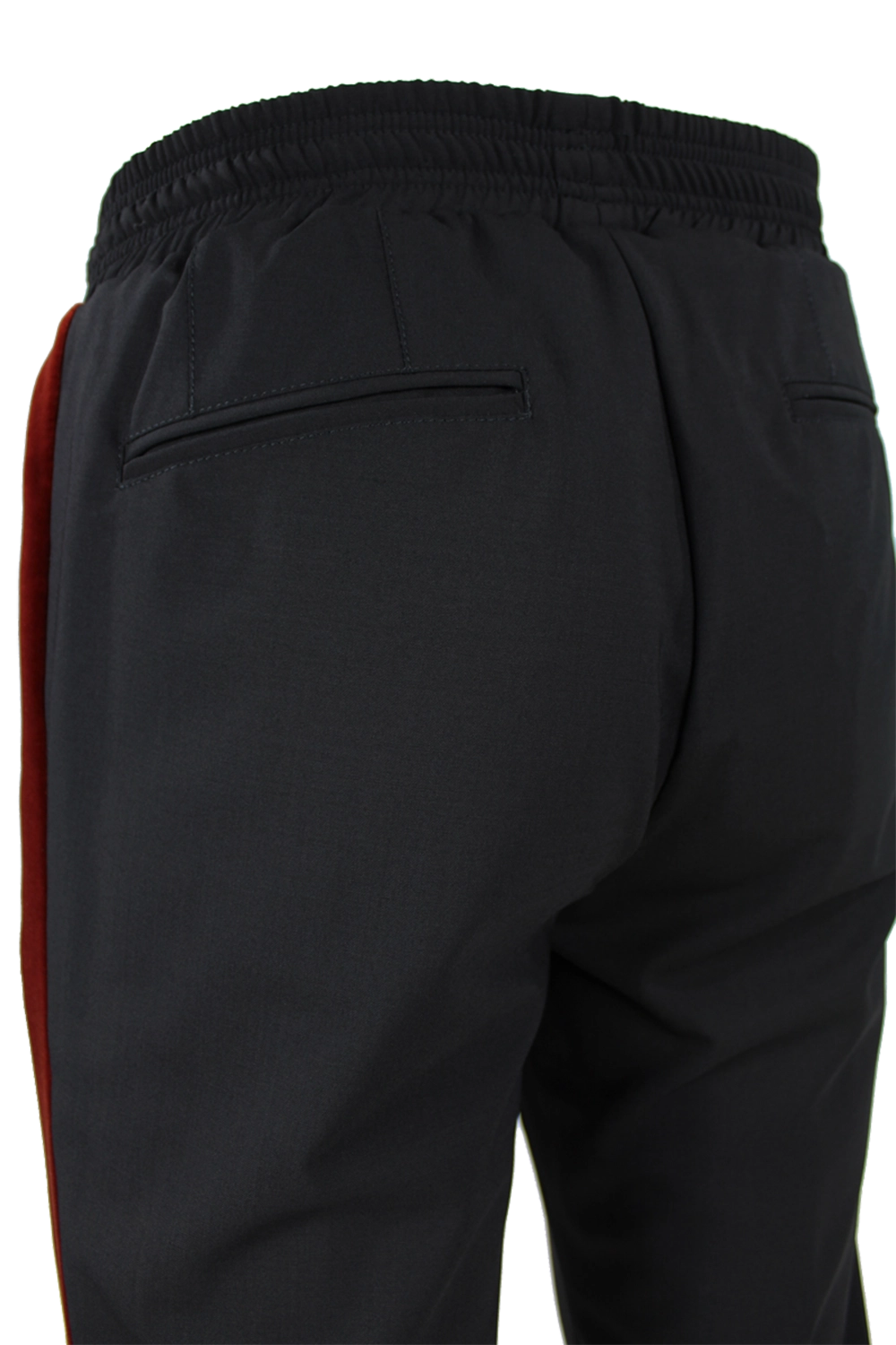 Pantatuta in tela di lana nera con banda laterale tasca